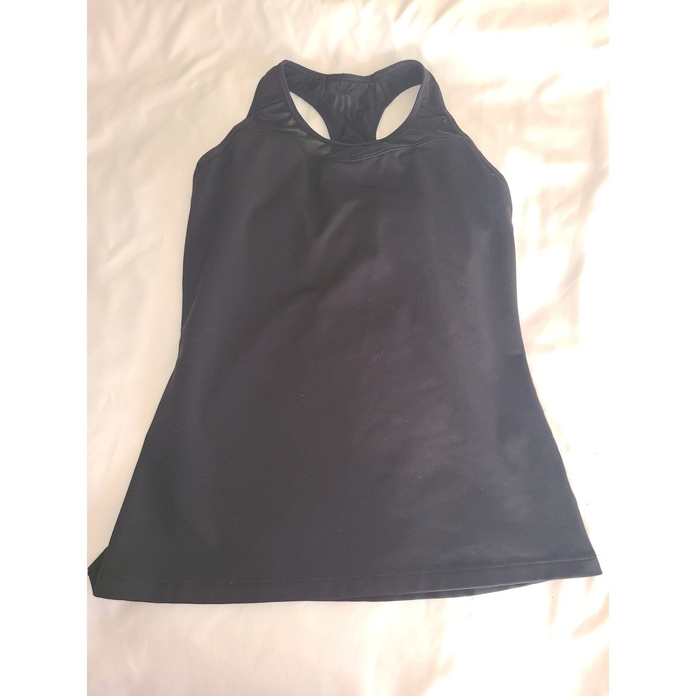 Athleta Womens Black Racerback Tank Top Built-In Shelf Bra Mesh Details Size S
